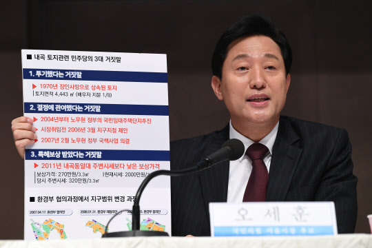 오세훈 국민의힘 4·7 서울시장 보궐선거 후보가 31일 오전 한국프레스센터에서 열린 서울시장 후보 초청 관훈토론회에서 질문에 답변하고 있다.[사진=연합뉴스]